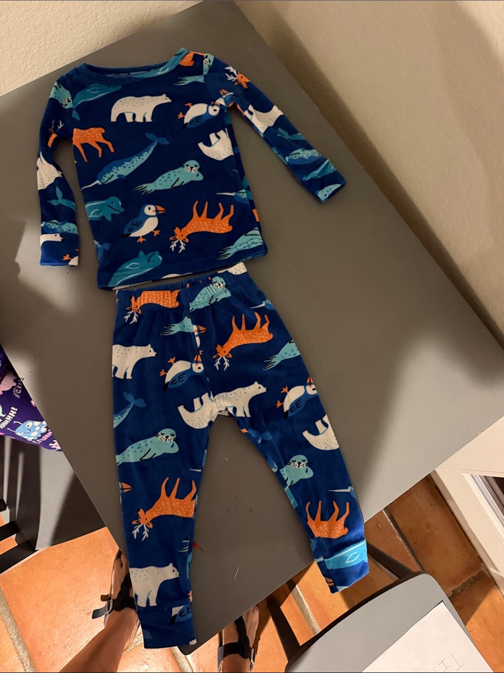 Cat & Jack Navy Blue Arctic Animal Pajama Set with Orange & White Accents